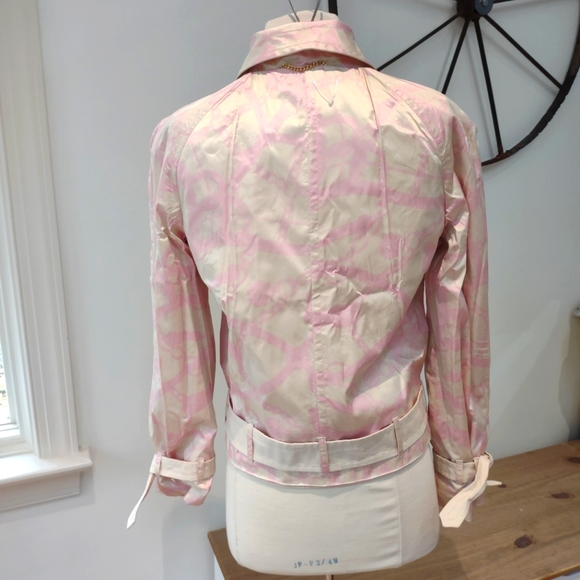 Moschino Aeffe Spa reversible khaki/pink patterned silk jacket 8 EUC $1300 - Picture 10 of 15